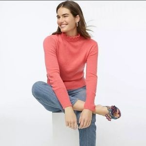 J crew wool blend ruffle neck pink sweater sz small